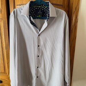 Men's White Geometric Print Dress Shirt